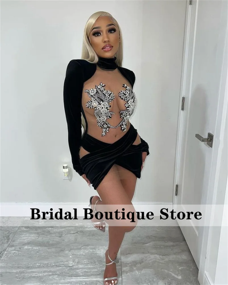 

Sexy Short Prom Dresses 2022 Illusion Beaded Crystal African Birthday Party Dress Mini Cocktail Homecoming Gowns Aso Ebi