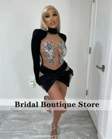 sexy short prom dresses 2022 illusion beaded crystal african birthday party dress mini cocktail homecoming gowns aso ebi