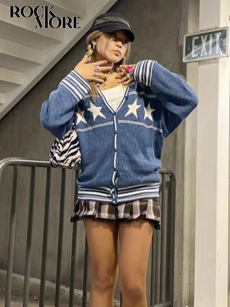 

Rockmore, Ретро стиль, свитер с принтом звезды, Осенние однобортные кардиганы Y2K, эстетика, длинный рукав, трикотаж, женская повседневная верхняя...