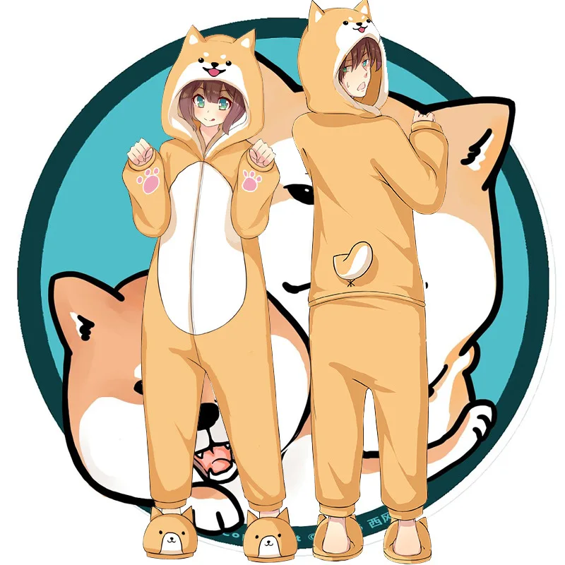 Shiba Inu Collar Pajamas Fall/Winter Flannel Keji Clothes Men and Women Two Yuan Anime Peripheral Home Service Set |