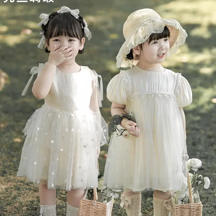 

Girls Baby Pincess Dress Spring Summer Sequined Pearls Short Sleeve Toddler Kids Dresses Children Costumes ClothingC01