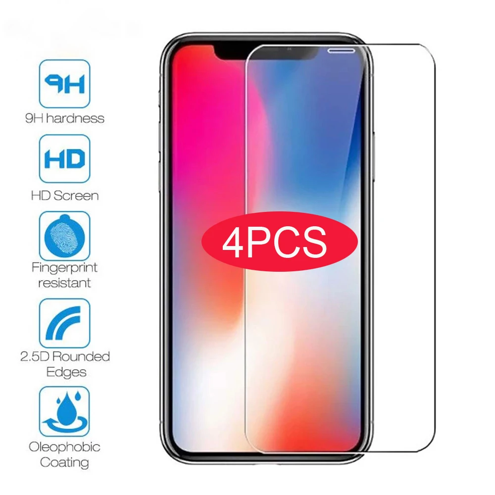 

4PCS Protective Glass For iPhone 12 13 Pro Max 11 Pro XS MAX XR Tempered Glass For iPhone 7 8 PLUS SE2020 Glass Protector Film