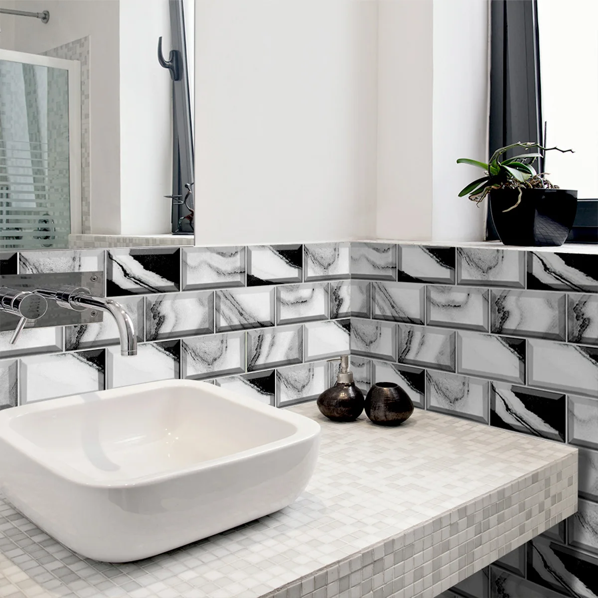 Наклейка в виде мозаичной кирпичной плитки s-Декор водонепроницаемые обои для