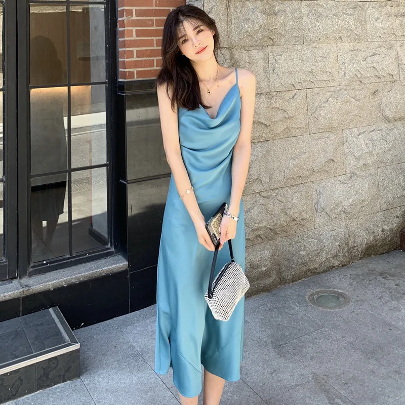 Новое поступление 2022 летнее женское длинное белое атласное платье-комбинация