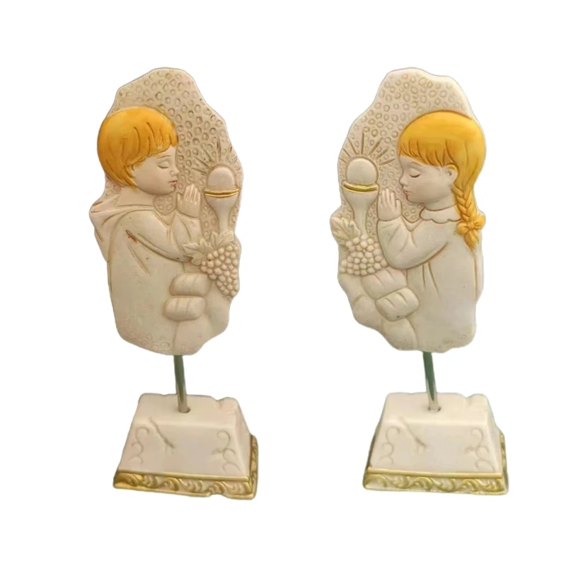 

E56C 1pcs/1pair Praying Figurine Girl Boy Tabletop Decorative Crafts Accessory