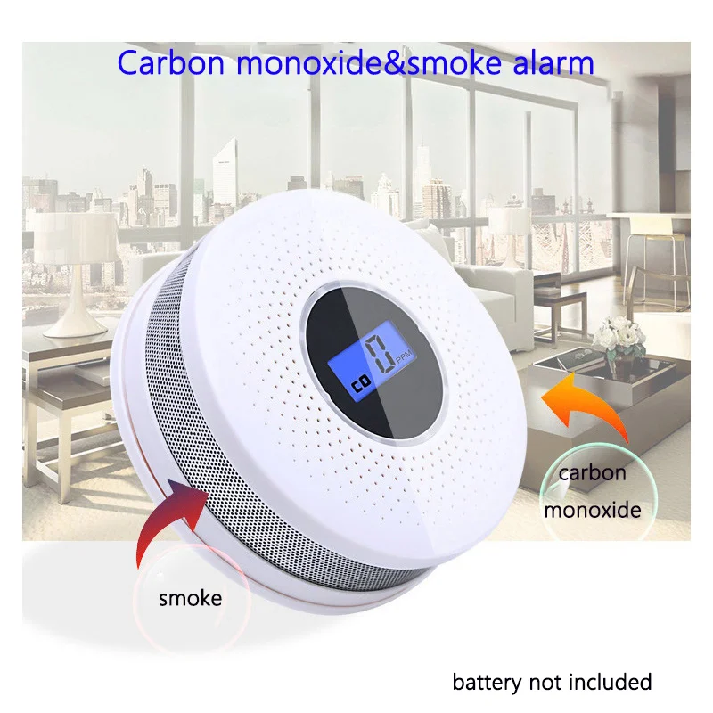 

Gas Detection Audible and Visual Detector Composite Two in One Carbon Monoxide Smoke Alarm CO Fire Sensing Color Light Display