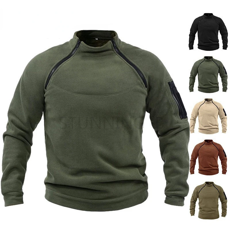 

2023 Hot Sale Stand-up Collar Male Hoodie Autumn Winter Warm Fleeece Solid Color Outdoor Breathable Tactical Mens Gym Sport Tops