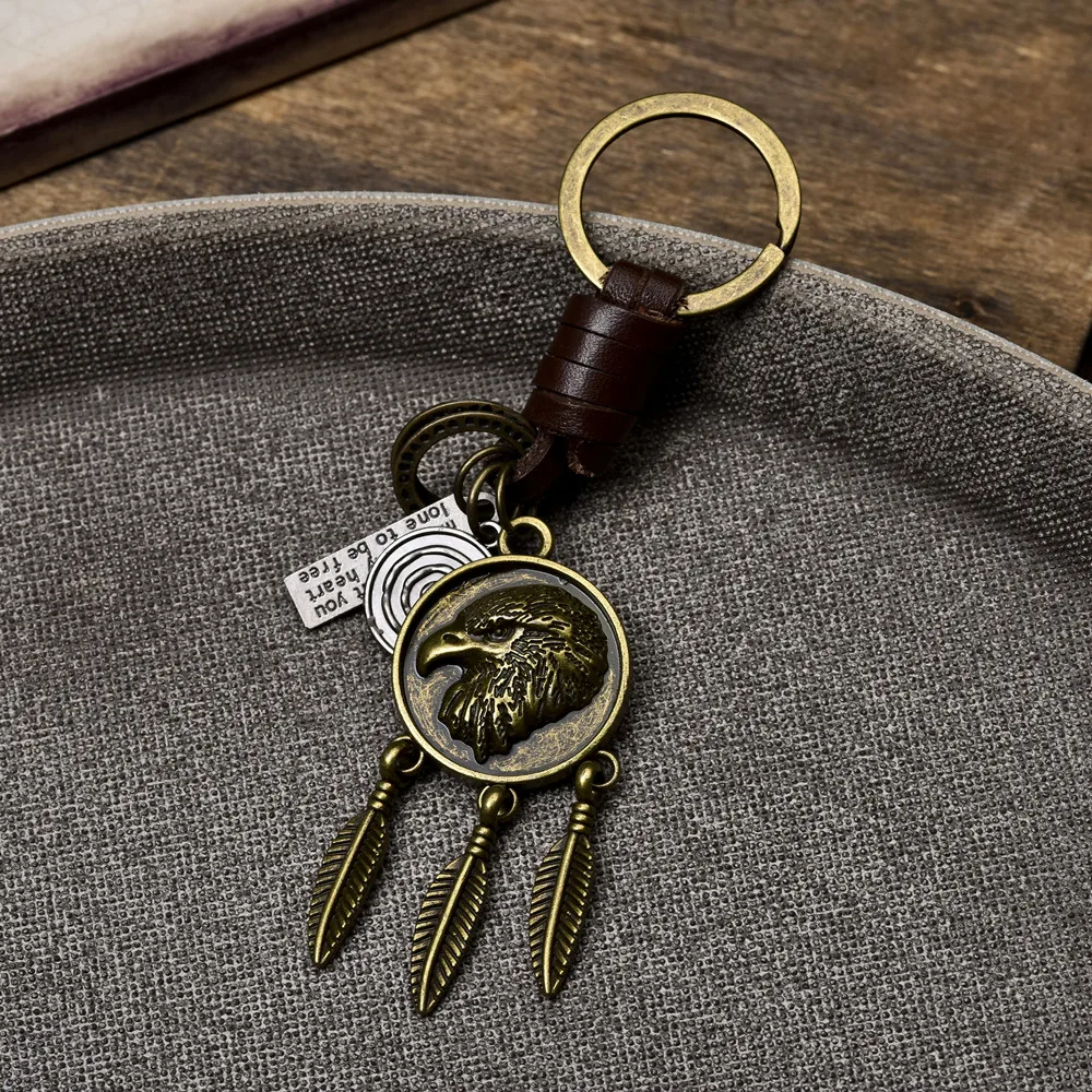 Simple Eagle Pendant Vintage Personalized Car Cowhide Keychain Creative Men's Pendant Handwoven Keychain Accessories