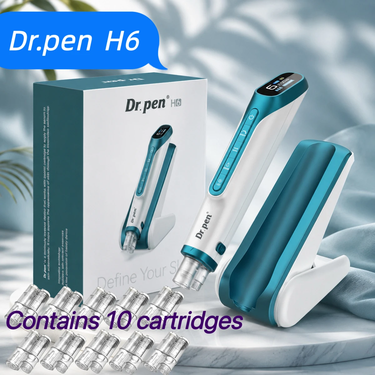 Фото Аппарат для микронидлинга Dr.Pen H6 с 10 картриджами, новейшая технология, интеллектуальная регулировка, длина иглы 0,25 мм №1