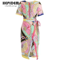 hepidem clothing summer fashion runway midi dresses 2022 new womens short sleeve floral print holidays o neck dress 69891