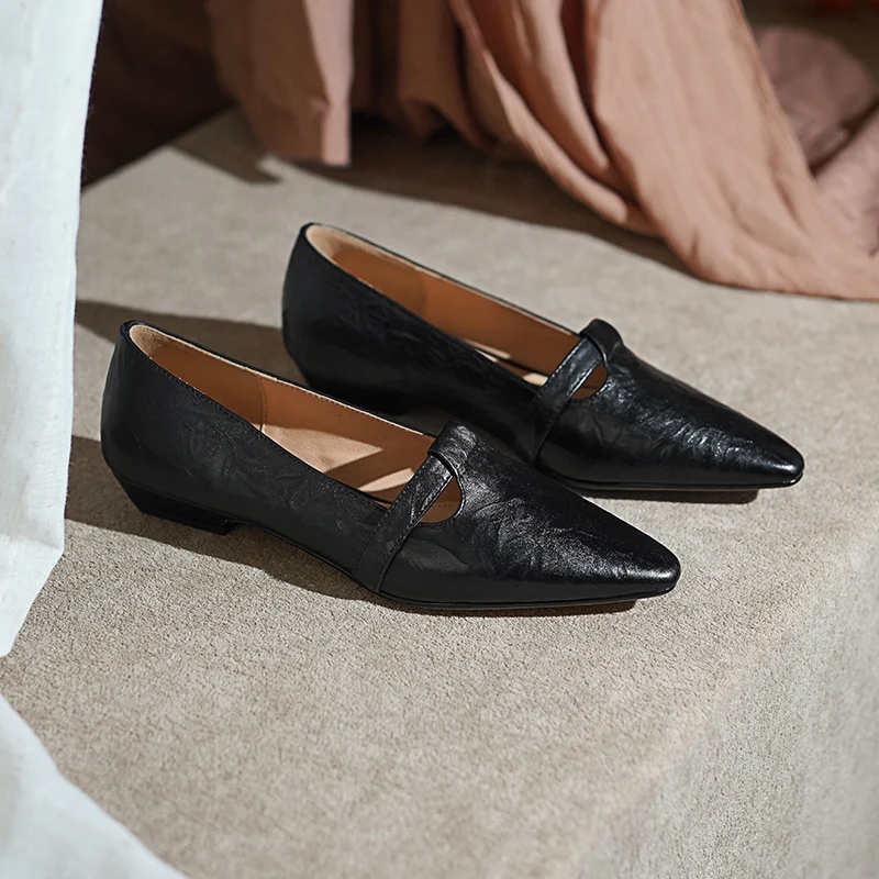 QUTAA 2025 Fashion Women Shoes Square Flats Heels News Spring Black Summer Pointed Buckles Casual Pumps Woman Size 34-39