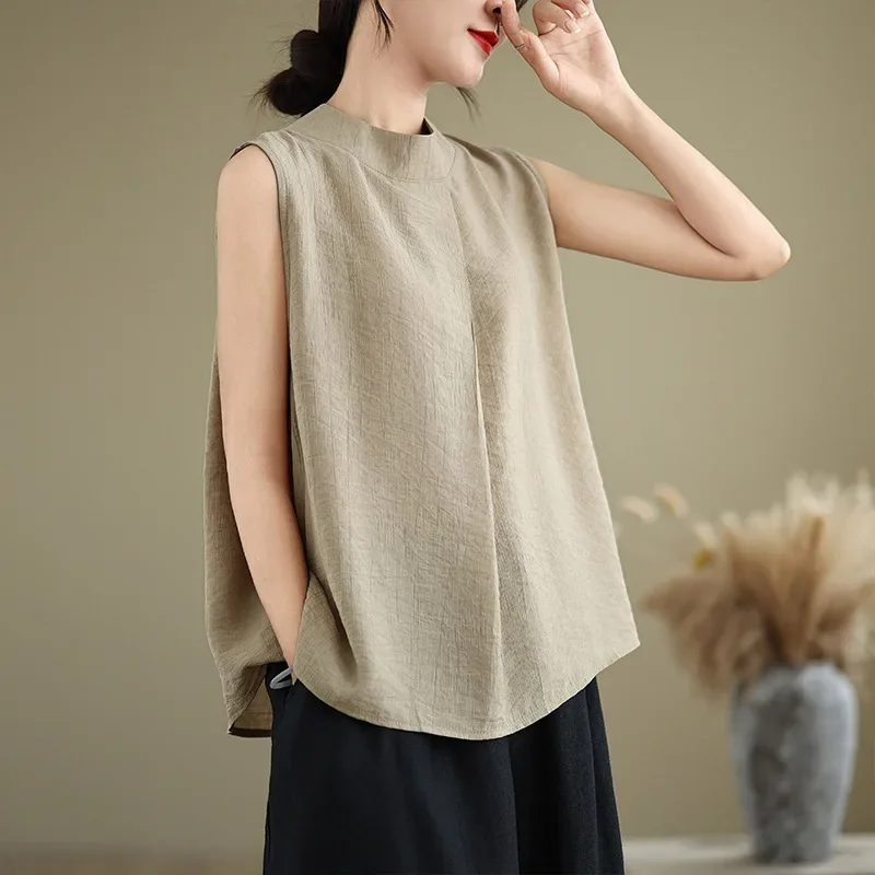 Новинка 2024 летняя женская одежда свободного кроя из хлопка и льна стильный топ