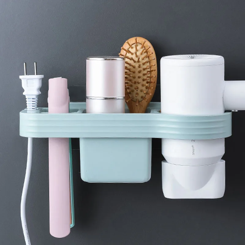 Держатель для сушки волос свободные руки коробка хранения плойка полка ванной