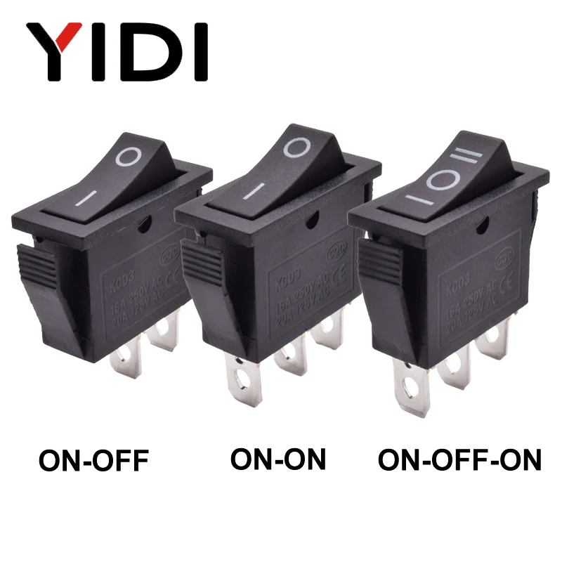 10pcs/lot 15A/250VAC KCD3 Rocker Switch ON OFF/ON-ON/ON-OFF-ON SPST Red Green Blue Yellow Light Black Rorcker Toggle - купить по