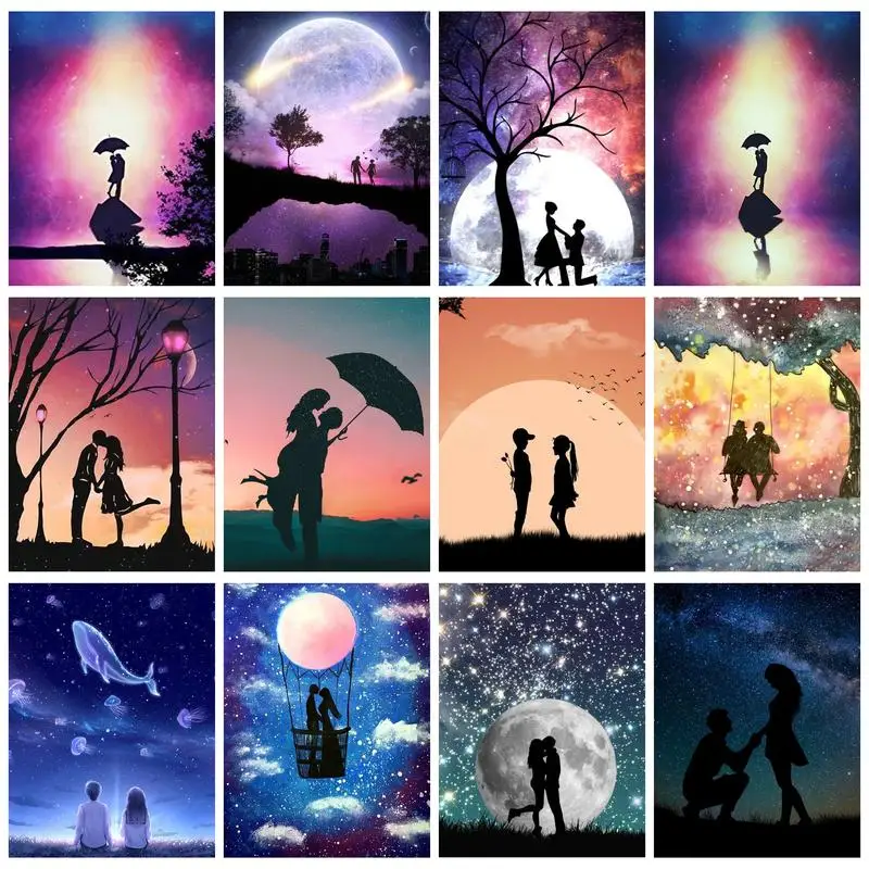 

CHENISTORY Oil Painting By Numbers With Frame Couple Silhouette For Adults Picture Coloring Home Decors Diy Gift On Canvas Lover