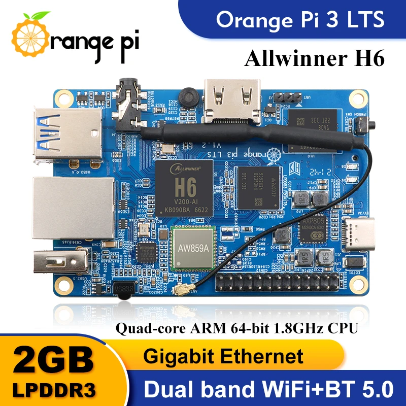

Один компьютер Orange Pi 3 LTS, AllWinner H6 2 Гб ОЗУ 8 ГБ EMMC, макетная плата, компьютер, работающий на Android 9,0, Ubuntu Debian OS
