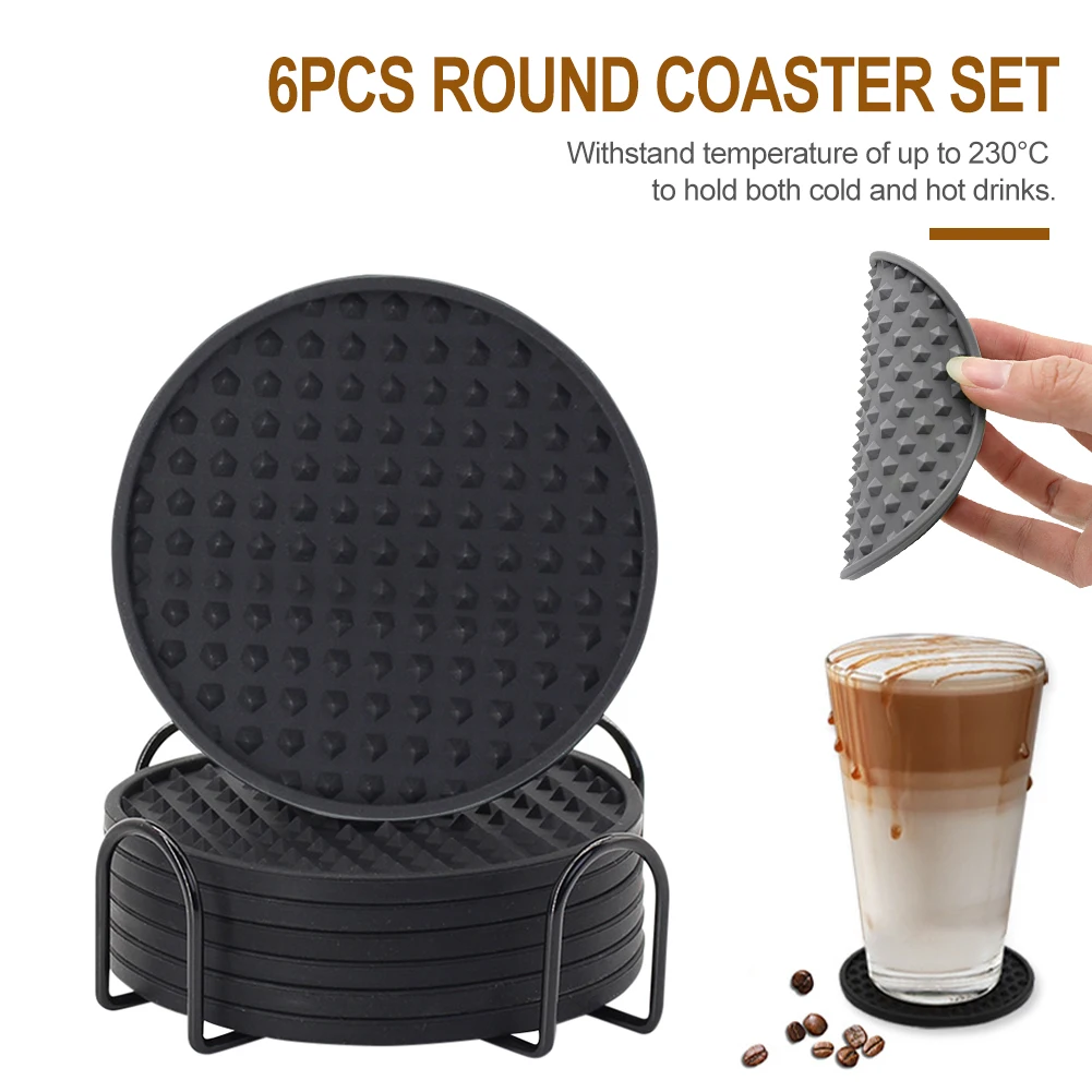 

Coaster Cup Round Mats Coffee Drink Pad Silicone Cup Holder Thickened Non-slip Heat Thickened Kitchen with Holder Rack