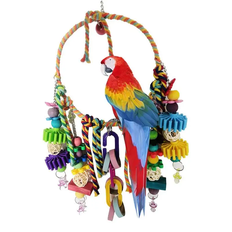 

Parrot Swing Perch Pet Bird Parrot Swing Perch Biting Toy Wooden Blocks Chewing Toys For Parakeets Cockatiels Conure Lovebirds