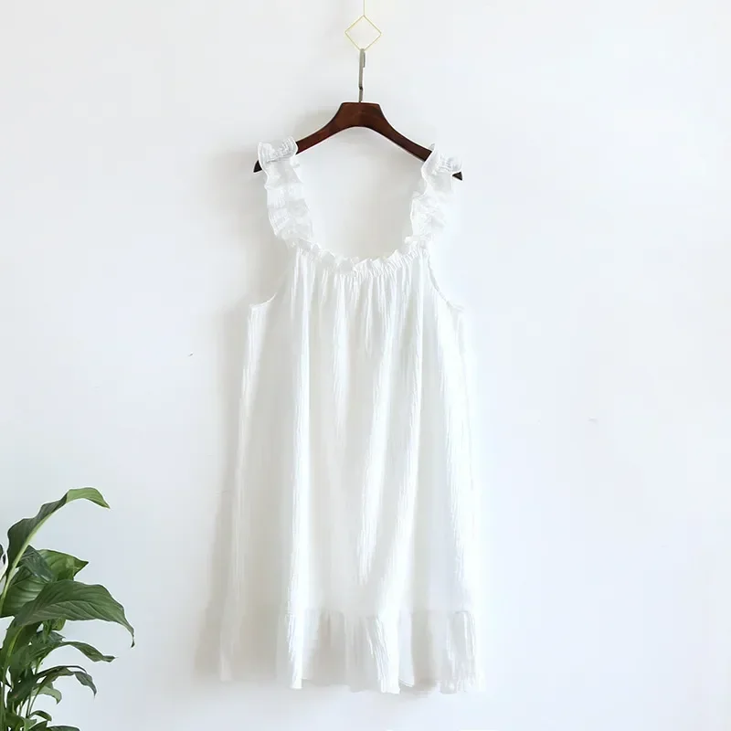 

Cotton Thin Sweet Camisola Ladies Pure Nightdress Sexy Yarn Summer Cotton Mid-length And Home Long Dress Suspender Loose Lovely