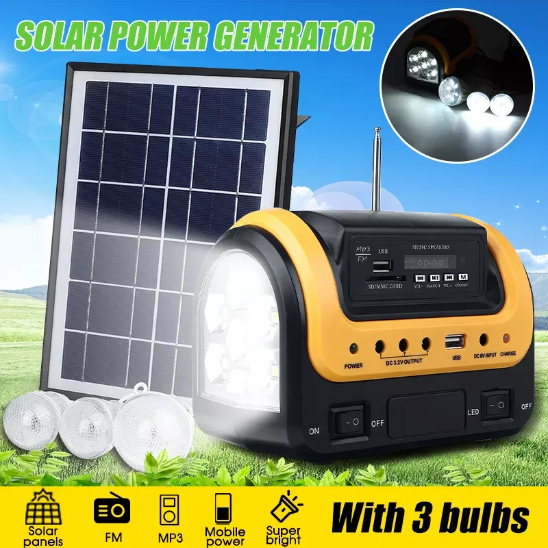 

Portable Solar Generator Outdoor Mini Solar Power System Solar Panel USB Charger with bluetooth Speaker LED Lighting System