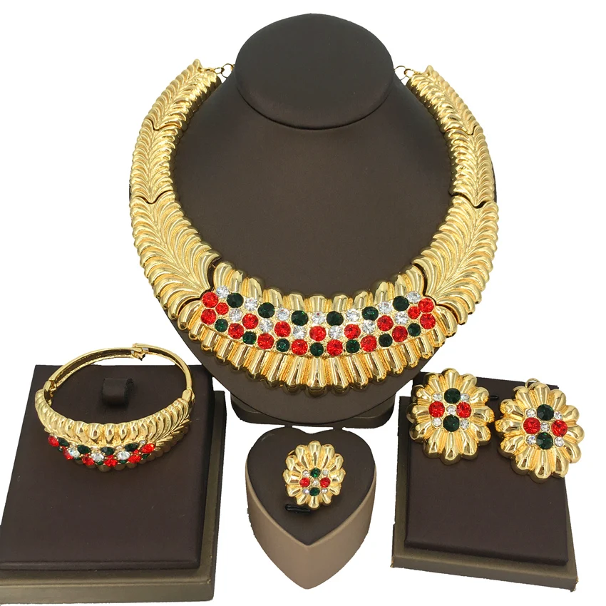 

Yuminglai High Quality Dubai Jewelry Set Brazilian gold jewelry Italian 18 k Gold Jewelry Big Set FHK13665