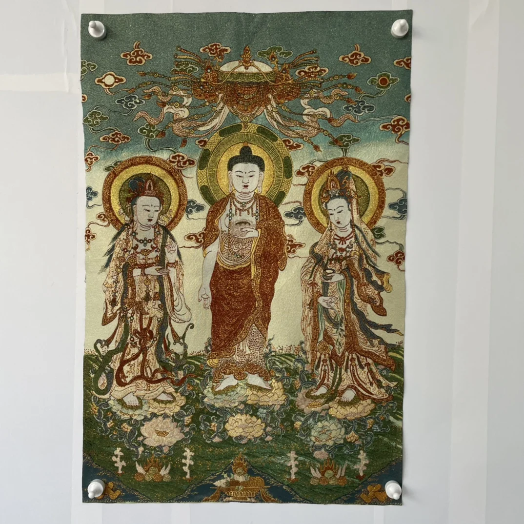

Free Delivery China Elaborate Silk Embroidery Good Luck“Bodhisattva Buddha”Geomantic Thangka Painting Mural Household Decoration