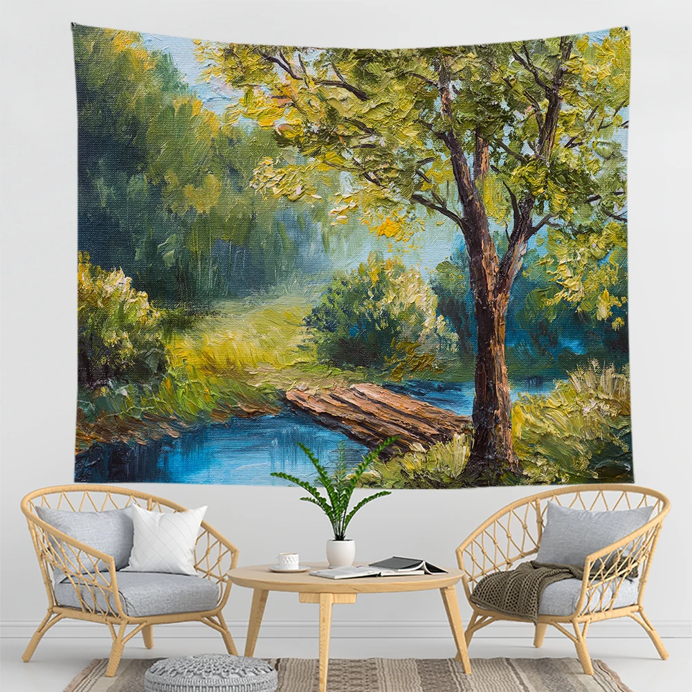 

Fall Forest Sun Rays Tree Tapestry Jungle Leaves Sunlight Natural Scenery Tapestries Bedroom Living Room Dorm Decor Wall Hanging
