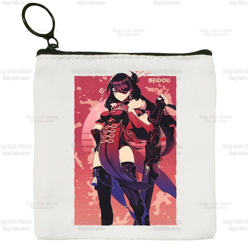 Genshin Impact Canvas Xiao Venti Hu Tao Coin Purse Female Cute Simple Zhong Li Raiden Shogun Coin Mini Zipper Card Bag
