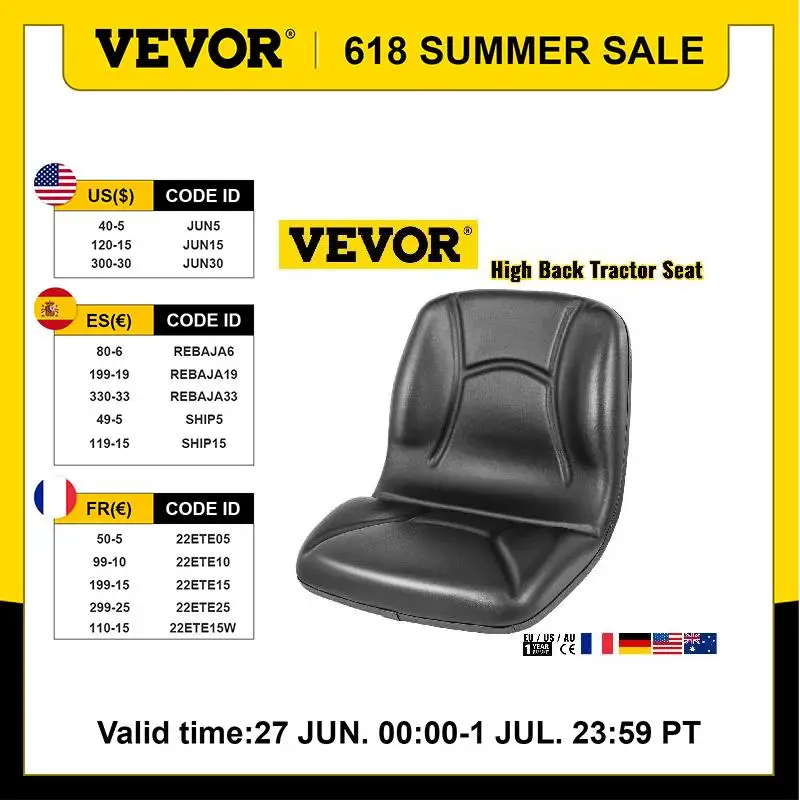 

VEVOR Forklift Seat Replacement High Back Tractor Seat Durable Vinyl Material Cover Fit for Mower Excavator Wheel Loader Dozer