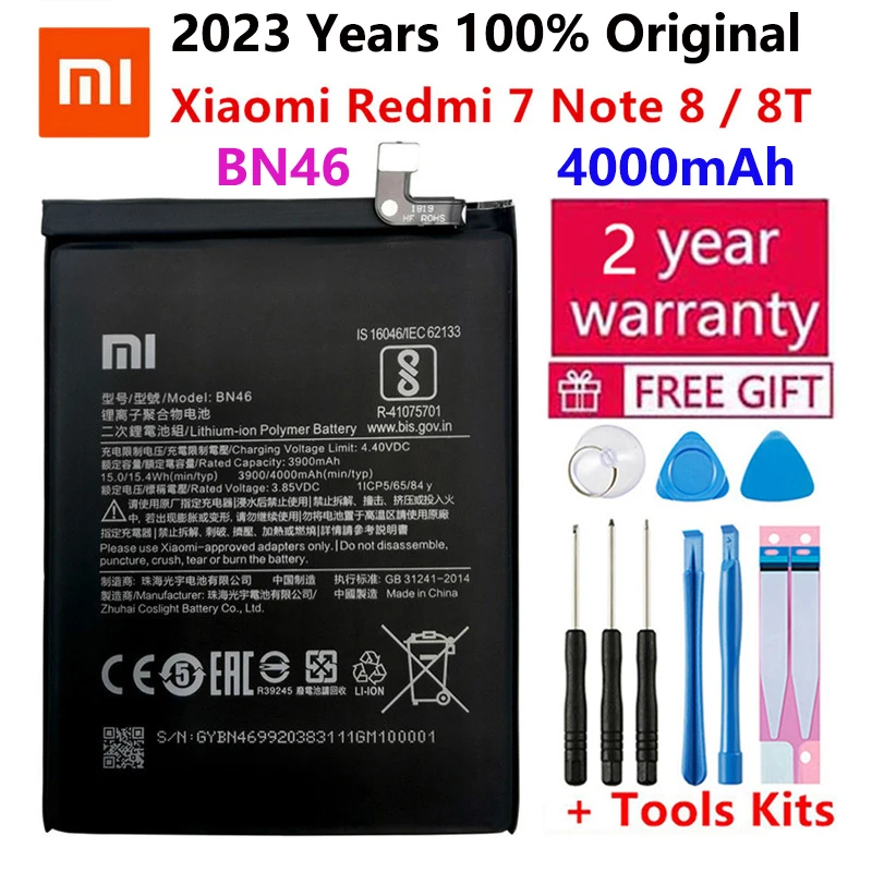

100% Original Replacement Battery BN46 For Xiaomi Redmi Note8 Note 8T 8 Redmi 7 Redmi7 Genuine Phone Battery 4000mAh Free Tools