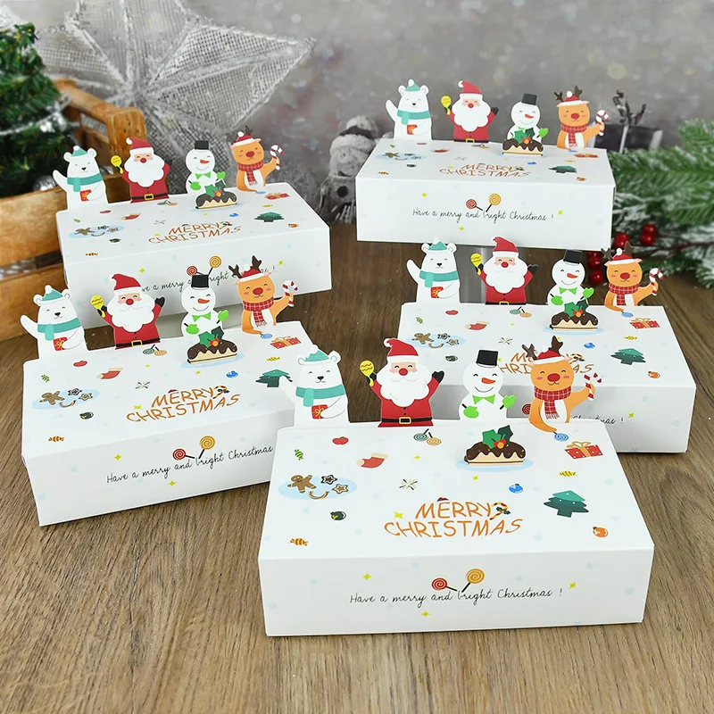 10pcs Christmas Kraft Paper Candy Gift Box Kids Favor Cookie 3D Cute Biscuit Folding Case For Xmas New Year Party Supplies
