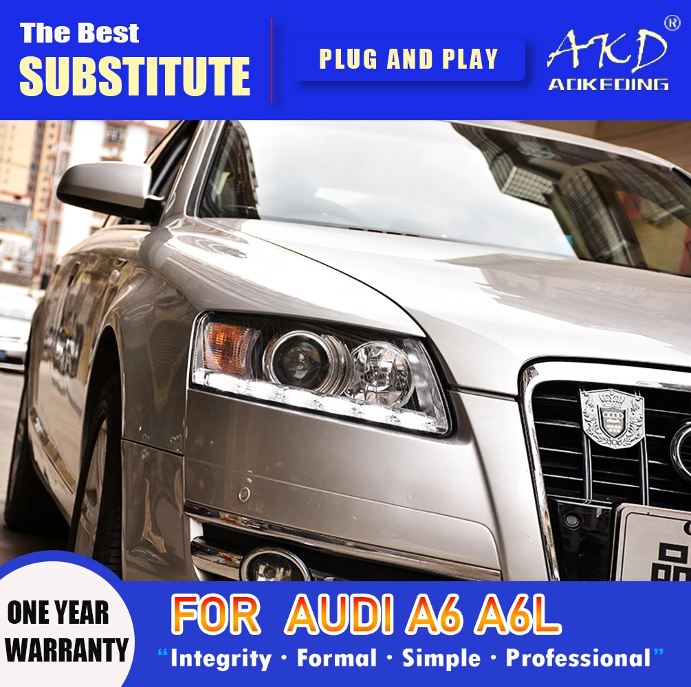 

AKD Head Lamp for AUDI A6 LED Headlight 2004-2011 Headlights A6L DRL Turn Signal High Beam Angel Eye Projector Lens