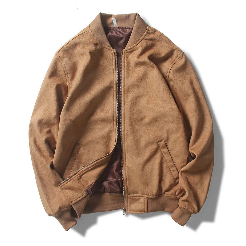 

Spring Autumn Suede Fabric School Uniform Flight Bomber Jackets for Men Oversize Ropa Hombre Casaco Masculino