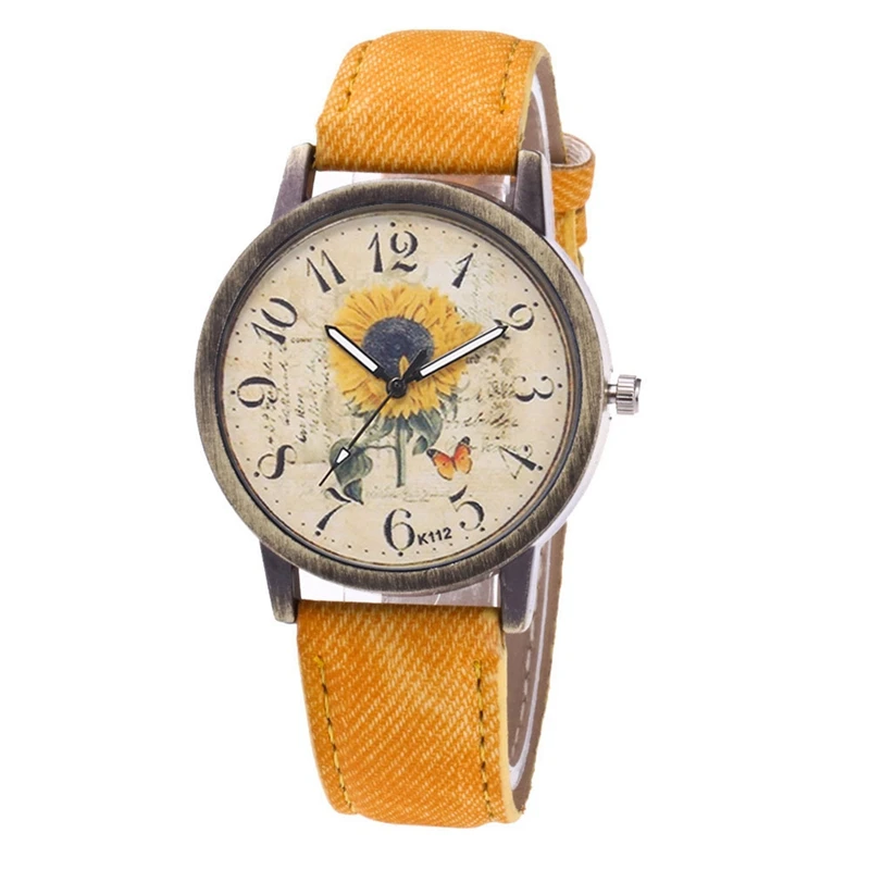 

Vintage Ladies Elegant Watch Fashion Flower Printed Watch Artificial Leather Strap Casual Quartz Luminous Watch