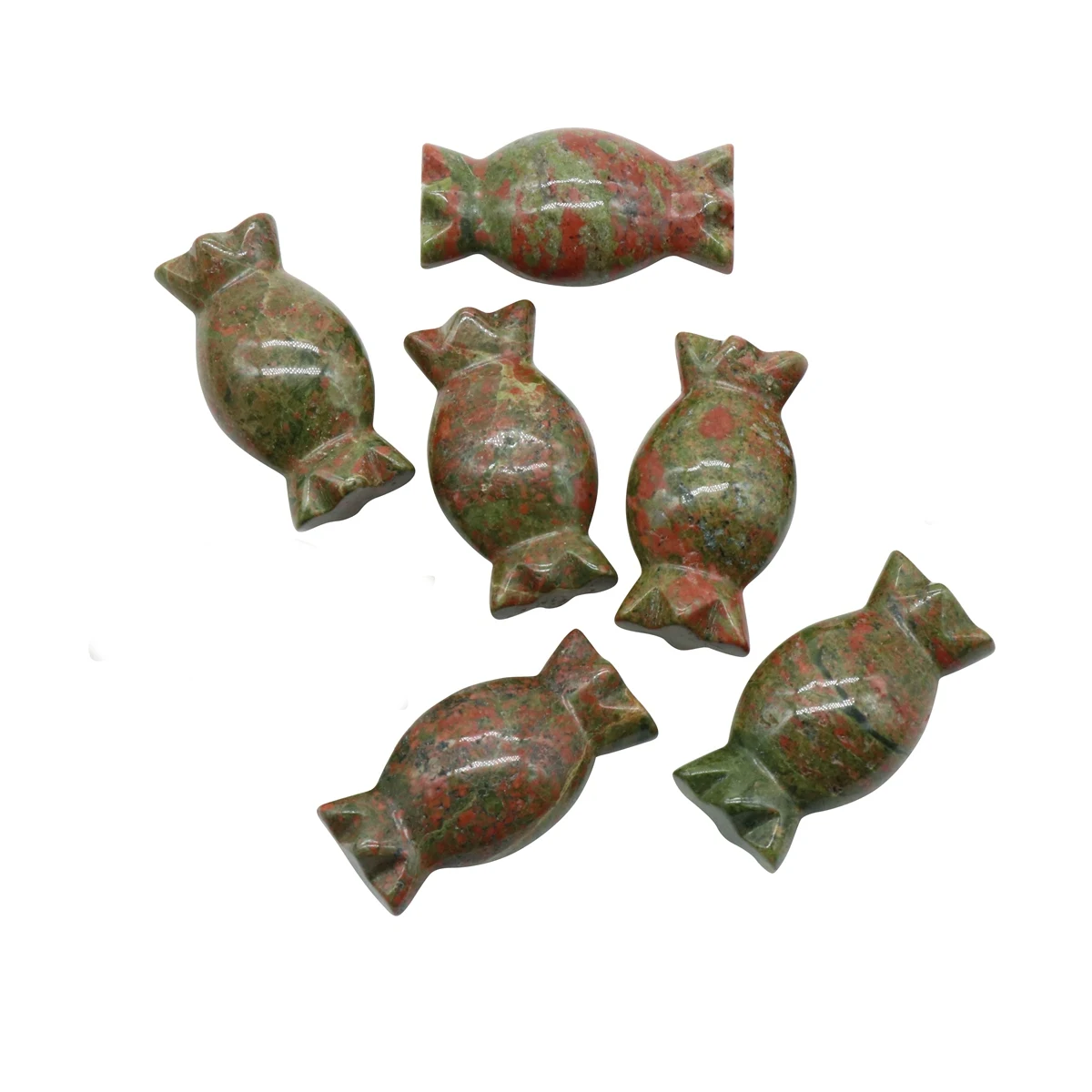 

Unakite Stone Candy Figurine for Halloween Christmas Engraving Healing Chakra Crystal Sculpture Ornament Statue Decor Gifts