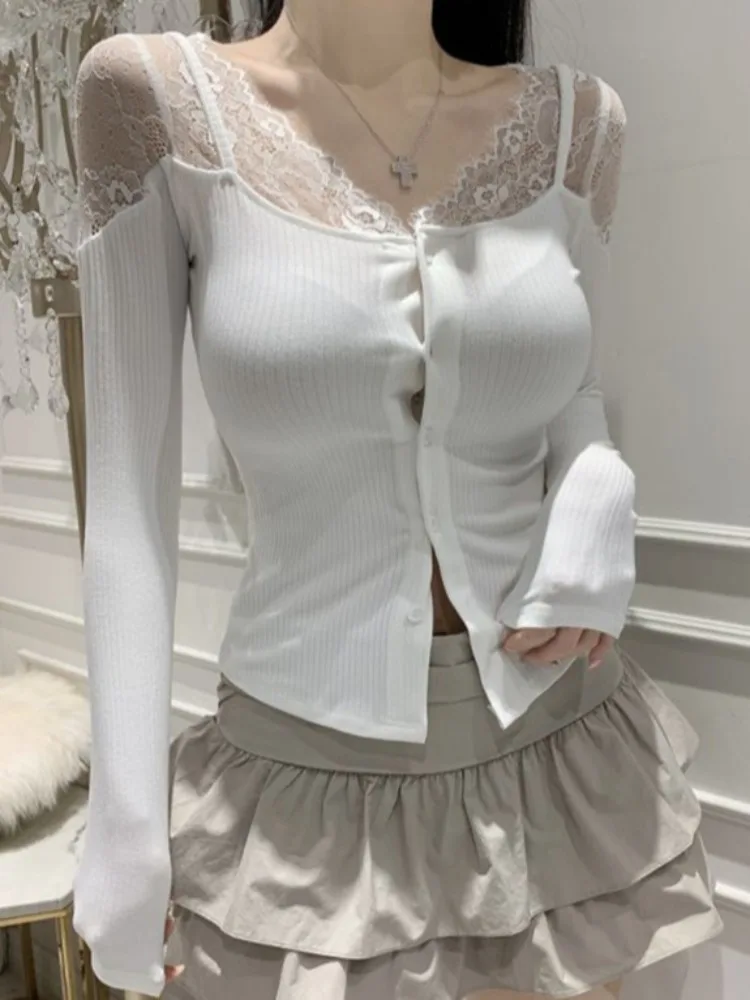 markii Korejepo Lace Pure Desire Royal Sister Design Dzianinowy sweter z długim rękawem Jesień Zima Temperament Slim Thin Short Sexy Top