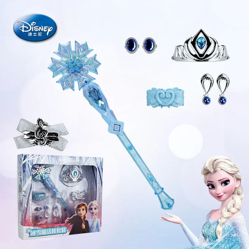 

Disney Girls Elsa Crown Gloves Magic Wand Set Light Up Toy Necklace Gloves Earring Handwear Suit Queen Children Cosplay Props