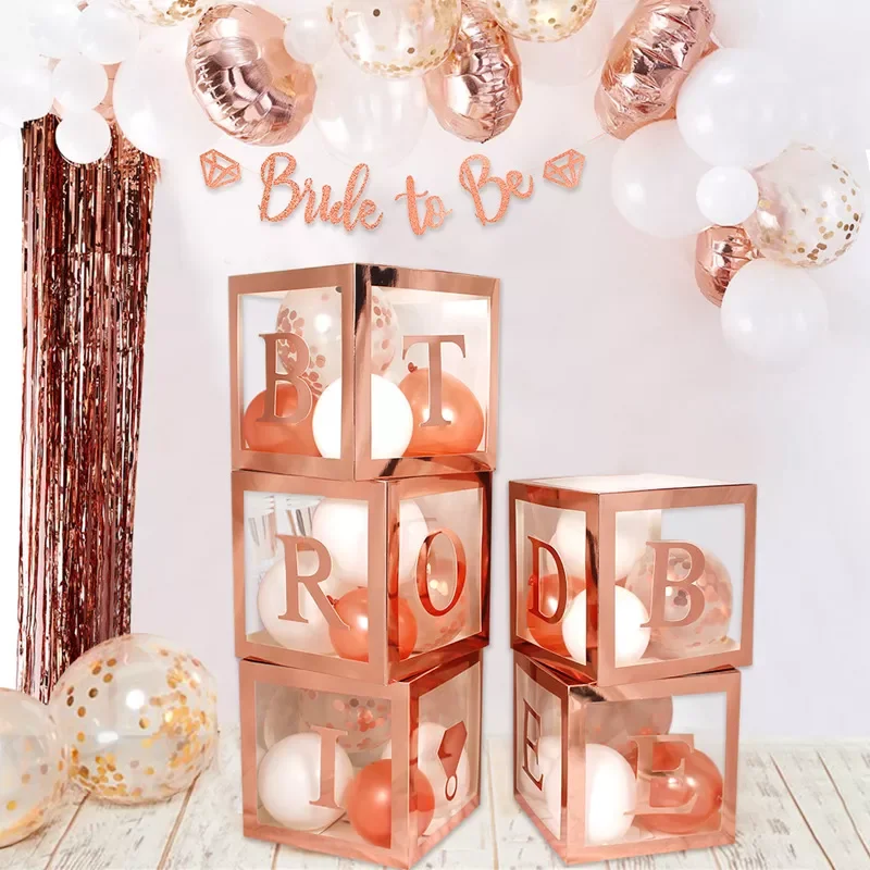 

Bride To Be Rose Gold Transparent Box Bridal Baby Shower Decoration Balloon Box Wedding Engagement Bachelorette Party Supplies