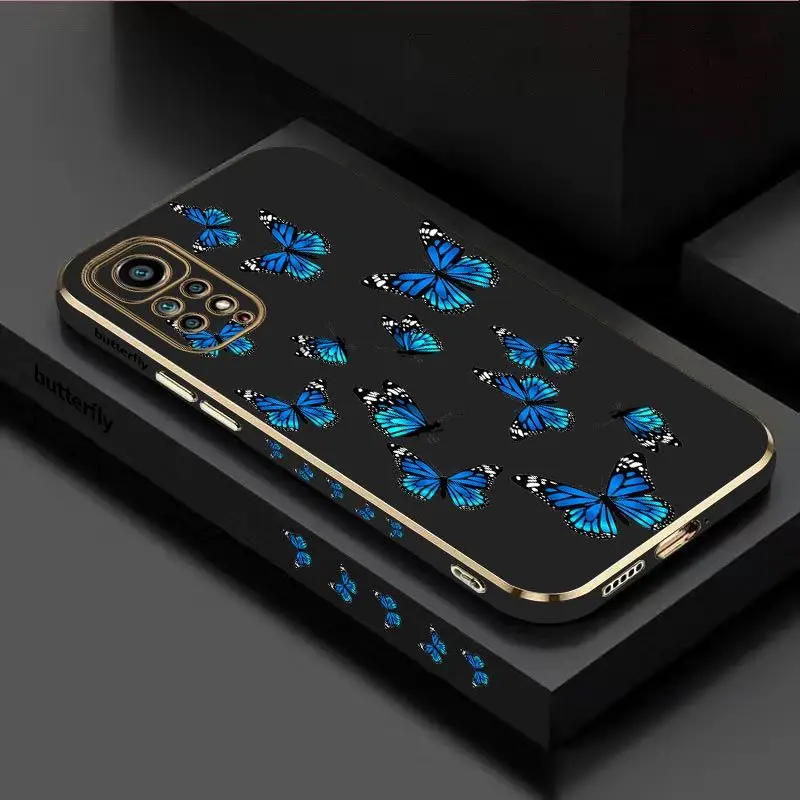 Butterfly Diagram Luxury Plating Phone Case For Xiaomi Redmi Note 11 Pro Plus 12Pro Plus 11 11S 10 Pro 12 9S 8 Pro Cover