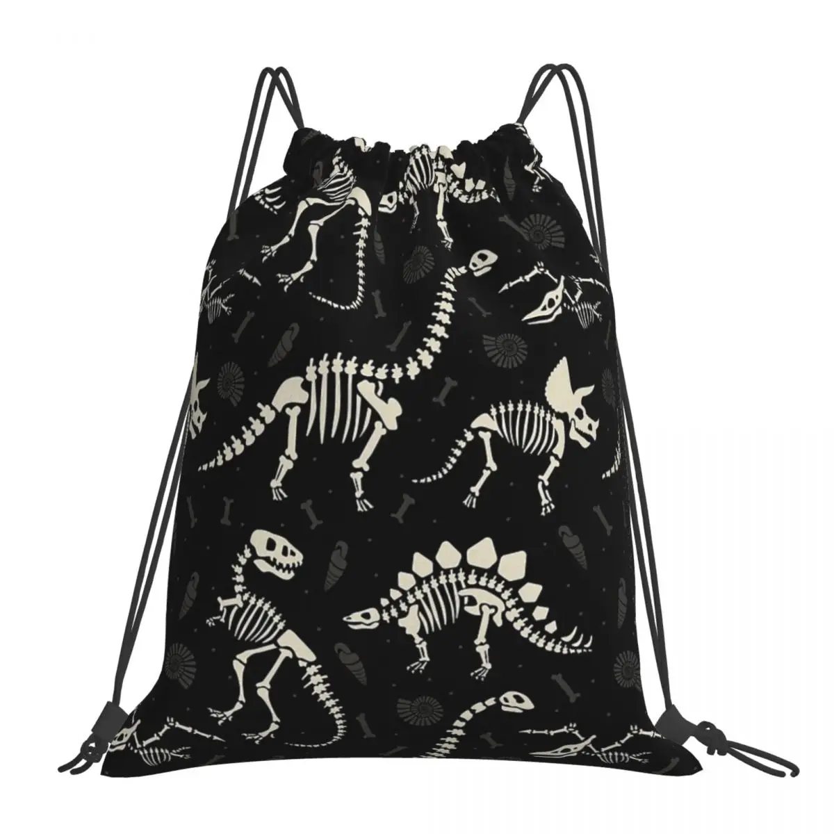 Dinosaur Fossils In Black Backpacks Portable Drawstring Bags Drawstring Bundle Pocket Sports Bag BookBag For Man Woman School
