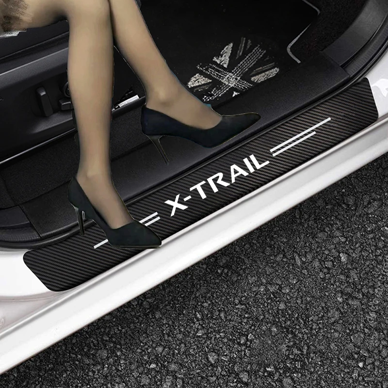 

4pcs Car Sticker Carbon Fiber Auto Door Sill Strip Anti Scratch Tape for Nissan Xtrail X Trail T30 T31 T32 Car Accessories