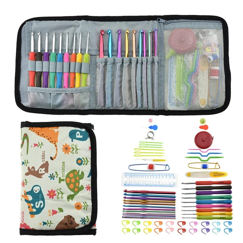 

Aluminium Crochet Hooks Knit Colorful Crochet Needle Set Sweater Knitting Needls Set DIY Clothes Scarf with Bags