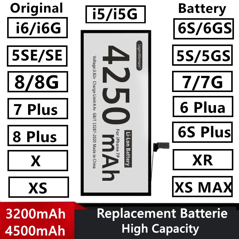 

AAA High Capacity 0 Cycle Original Quality Battery For iPhone 5S 5 SE 6S 6 7 8 Plus X XR XS Max Replacement BatterieTool Sticker