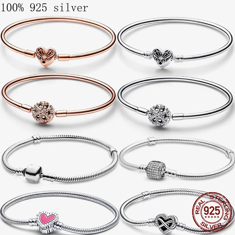 

Authentic 925 Silver Snake Chain Clasp Charm Bracelet Fit Original European Bead Pendant Bangle Jewelry Making Accessories Gift