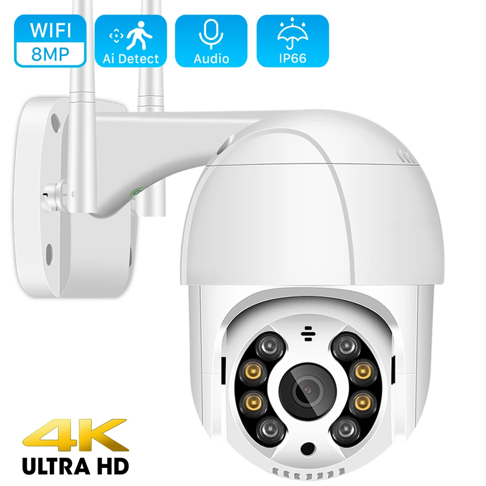 Caméra de Surveillance Extérieure PTZ IP WiFi HD, Appareil sans Fil avec Codec H.265 et IA, Suivi Automatique, Vision Nocturne en Couleur, 1080P, 8 MP, 4K
