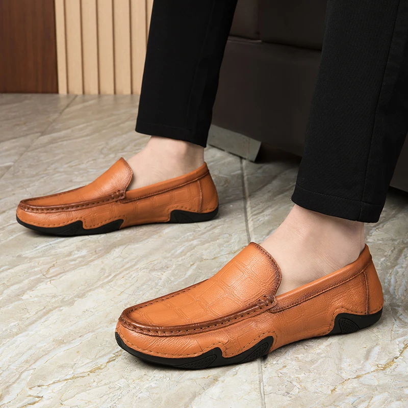 

Brown Genuine Leather Loafers Mens Octopus Soft Sole Non-Slip Driving Shoes Mens Slip-On Fashion Casual Shoes Business Shoes