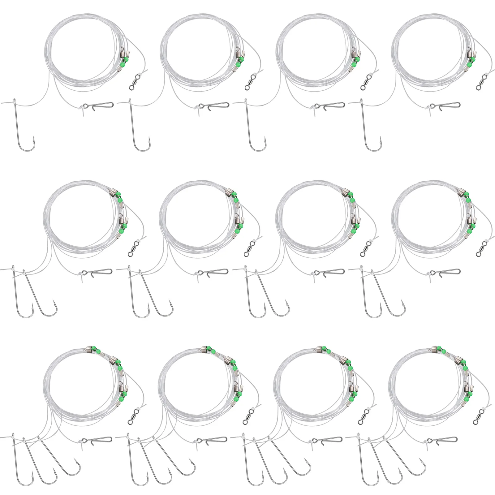 

12pcs Surf Fishing Rig Beach Long Casting Long Shank Aberdeen Hook Flapper Rig Power Clip Swivel Luminous Bead Bass Flounder