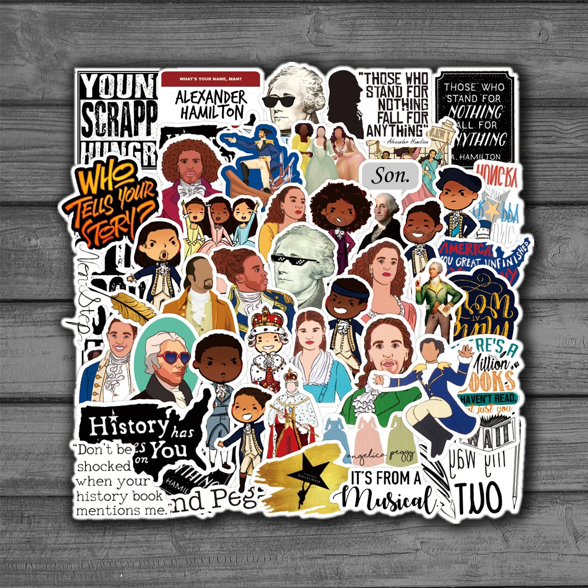 

Наклейки Гамильтон музыкальные для багажа, ноутбука, велосипеда, скейтборда, водонепроницаемые детские игрушки, граффити, 10/50 шт.