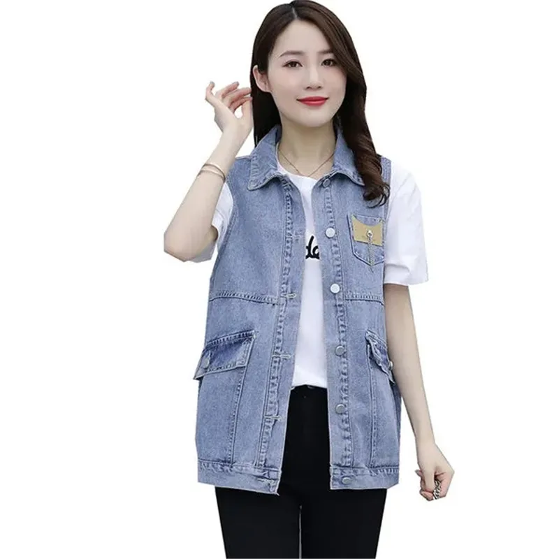 Джинсовый жилет женская Свободная куртка без рукавов весна-лето 2024 Новая