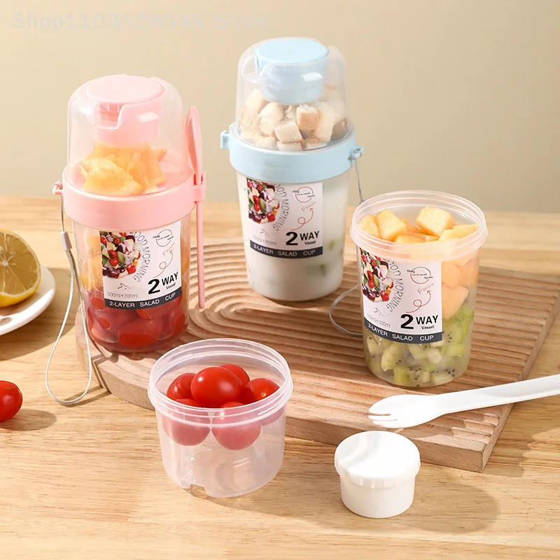 Портативная Двухслойная Салатница 800 Мл С Ложкой Контейнер Для Салата Зерно